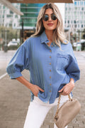 Floral Drop Shoulder Bracelet Sleeve Chambray Shirt