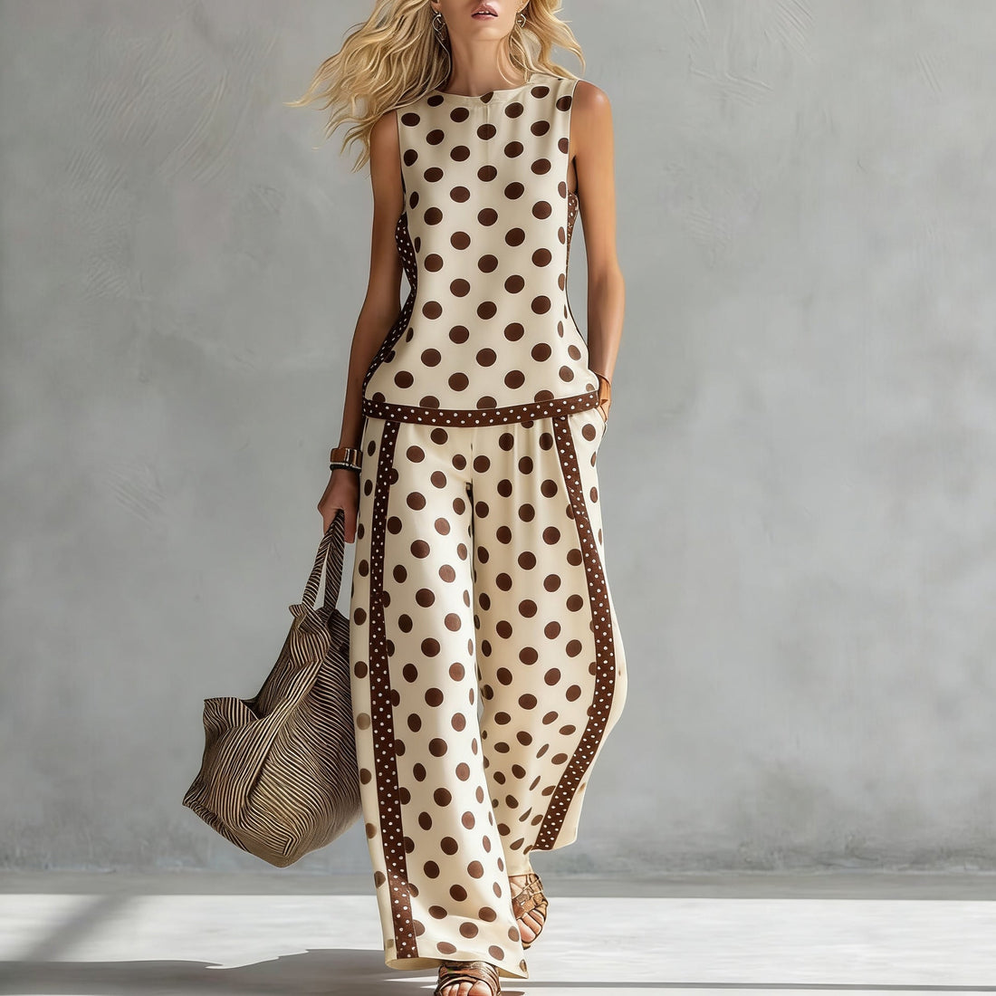 Women's Sleeveless Printed Tank Top and Wide-Leg Pants Set - Image 4