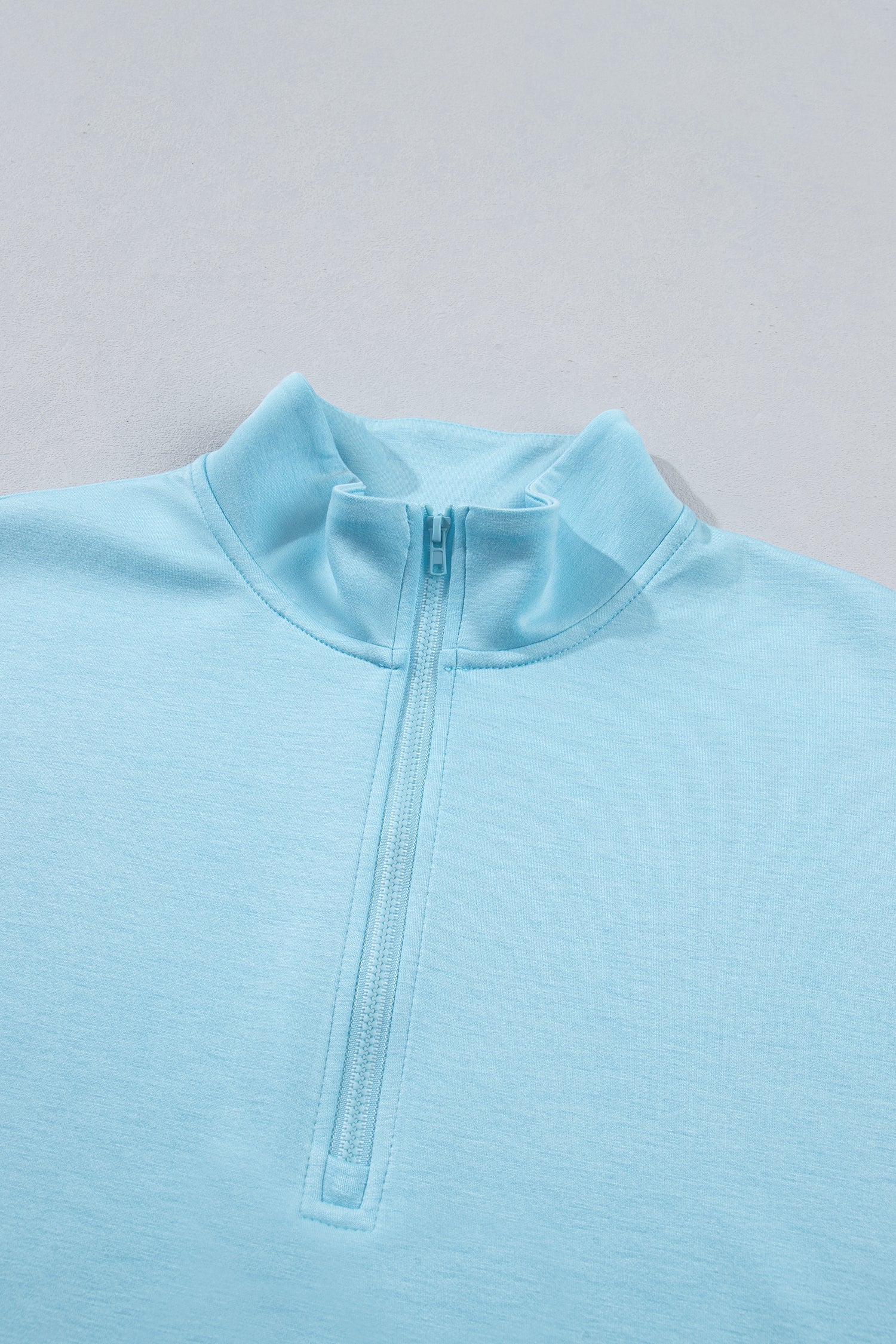 Women's Solid Half Zip Tee & Shorts Athleisure Set - Light Blue