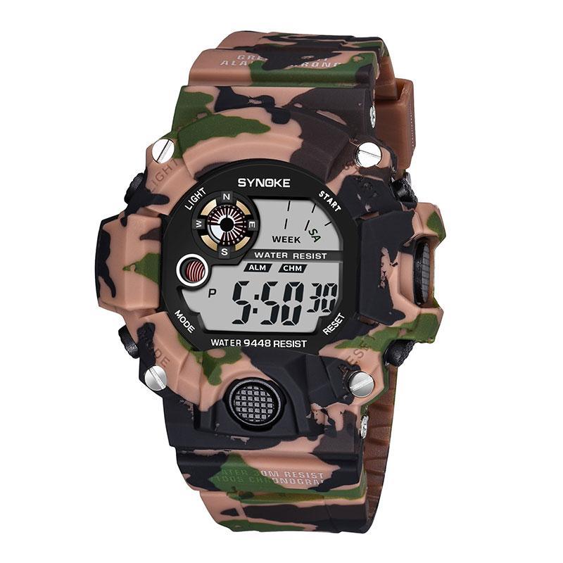 Military Camo Dual Time LED Digital Watch Shock Resistant