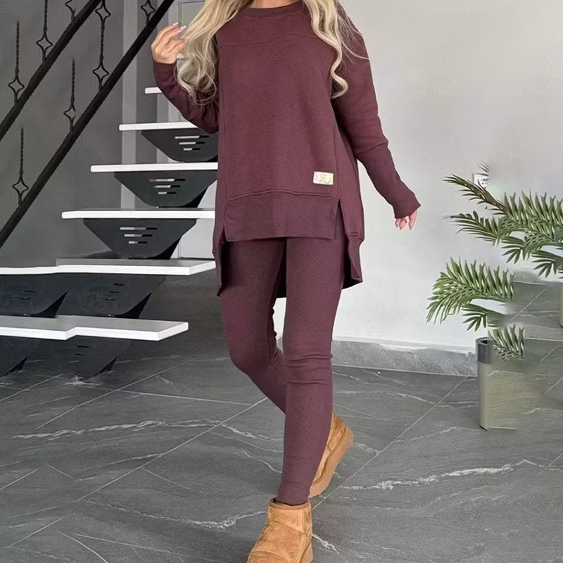 Women's 2-Piece Side-Slit Sweatshirt and High-Waist Legging Set - Image 2