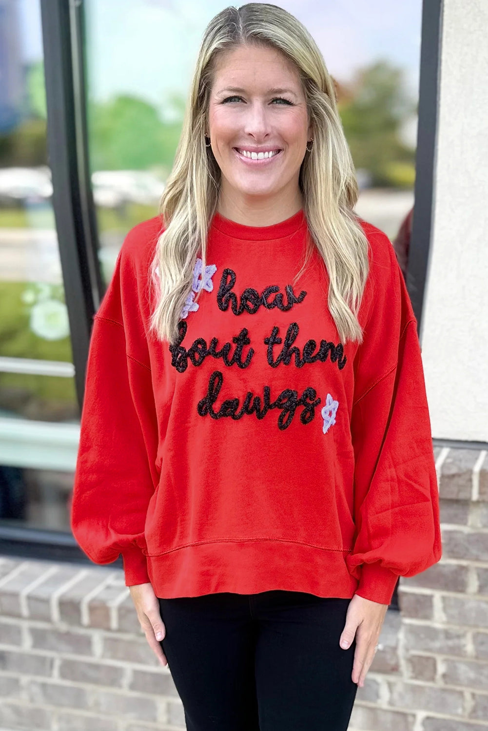 Fiery Red Glitter Graphic Sweatshirt - Georgia Dawgs