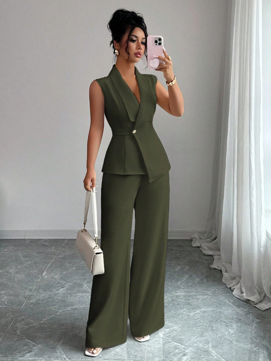 Womens Sleeveless Blazer and Straight Leg Pants Two Piece Set - Image 9
