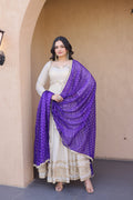 Cream Cosmos Gown with Real Mirror and Zari Embroidery