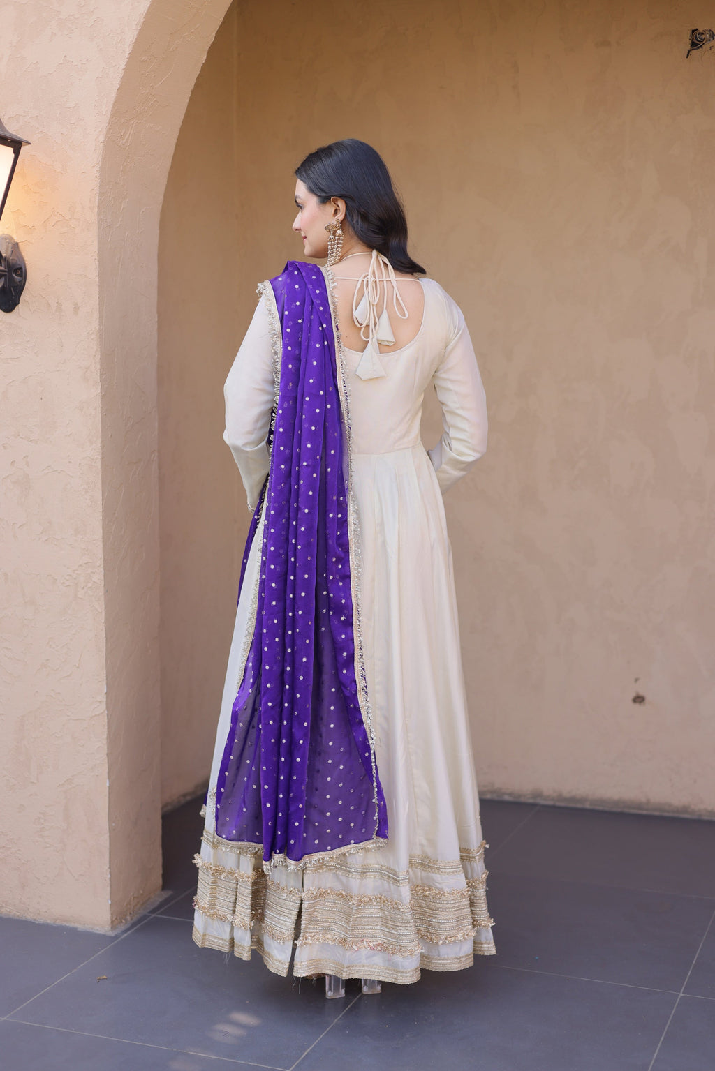 Cream Cosmos Gown with Real Mirror and Zari Embroidery
