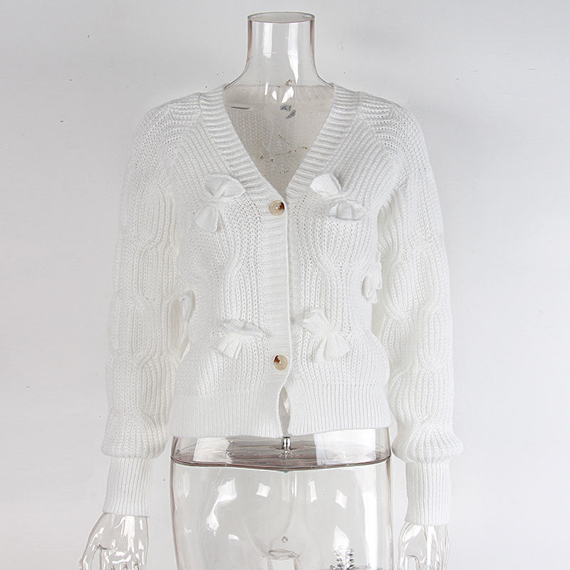Women's Pink Bow Detail Cropped V-Neck Knit Cardigan - Image 8