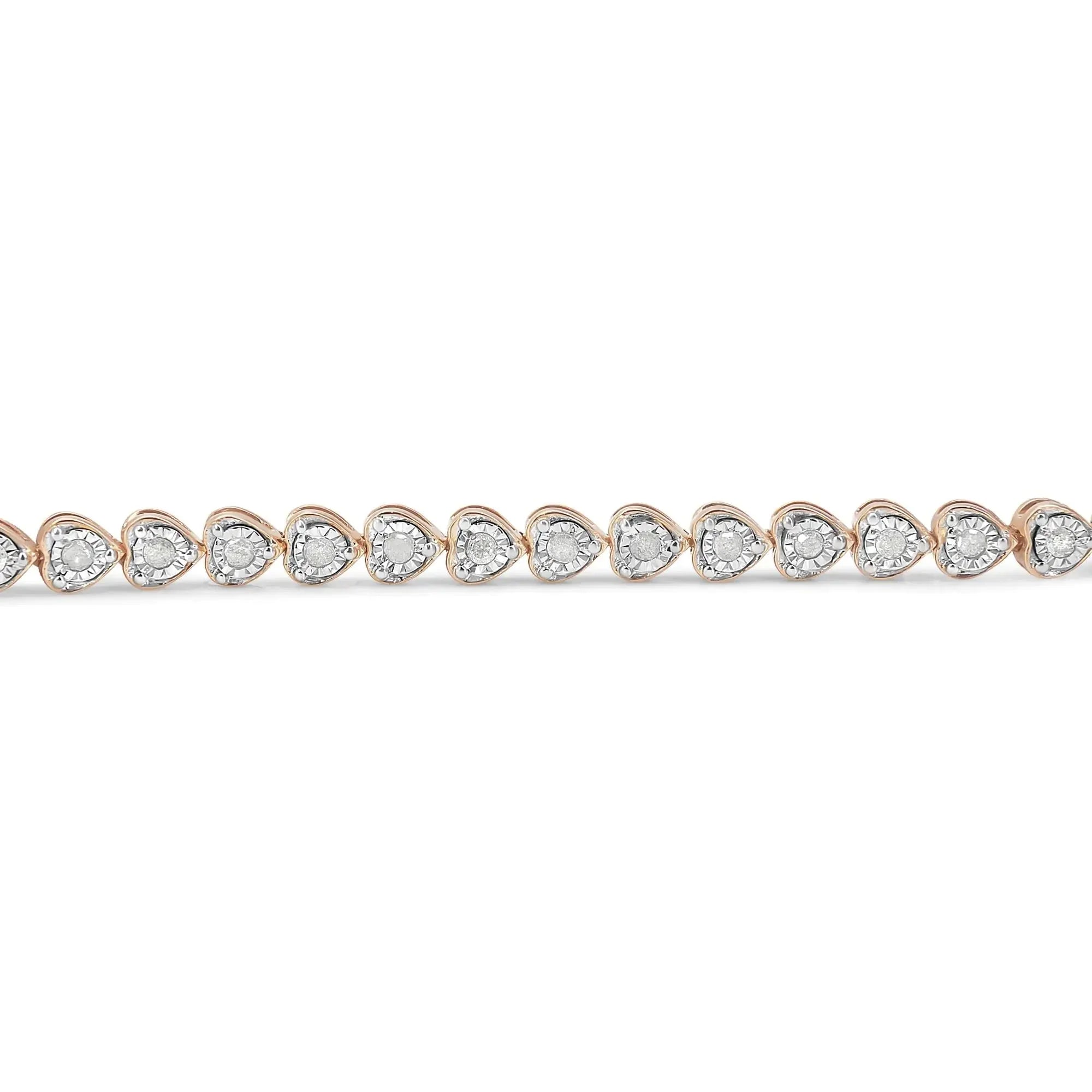 .925 Sterling Silver 1.0 Cttw Miracle Set Diamond Heart-Link 7" Tennis Bracelet (I-J Color, I2-I3 Clarity)