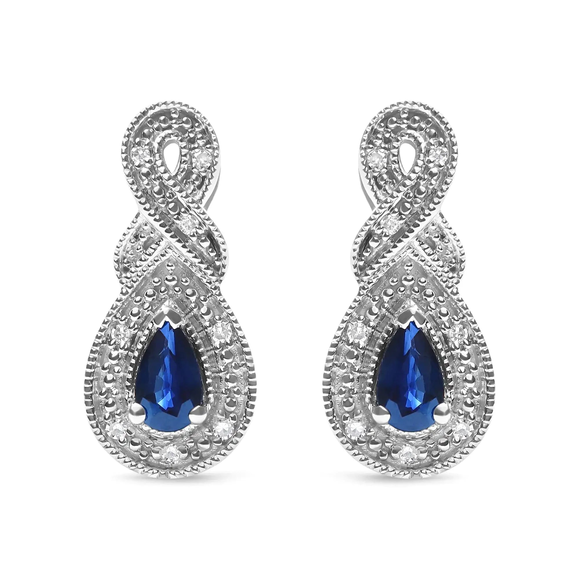 .925 Sterling Silver 4.5 x 3mm Pear Sapphire Gemstone and Diamond Accent Infinity Drop Stud Earrings (H-I Color, SI1-SI2 Clarity)