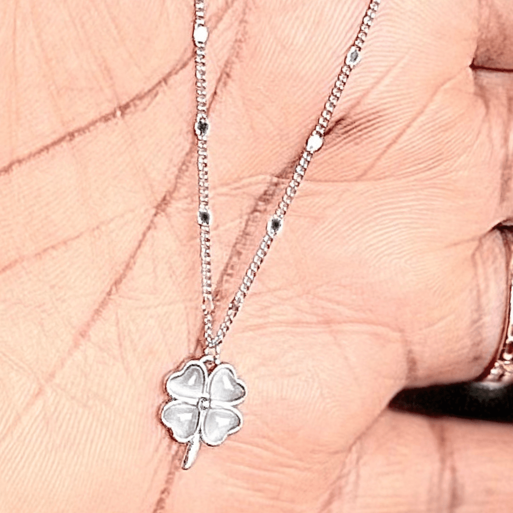 925 Sterling Silver Four-Leaf Clover Necklace – Hypoallergenic Lucky Charm with Mother-of-Pearl Inlay for Sensitive Skin
