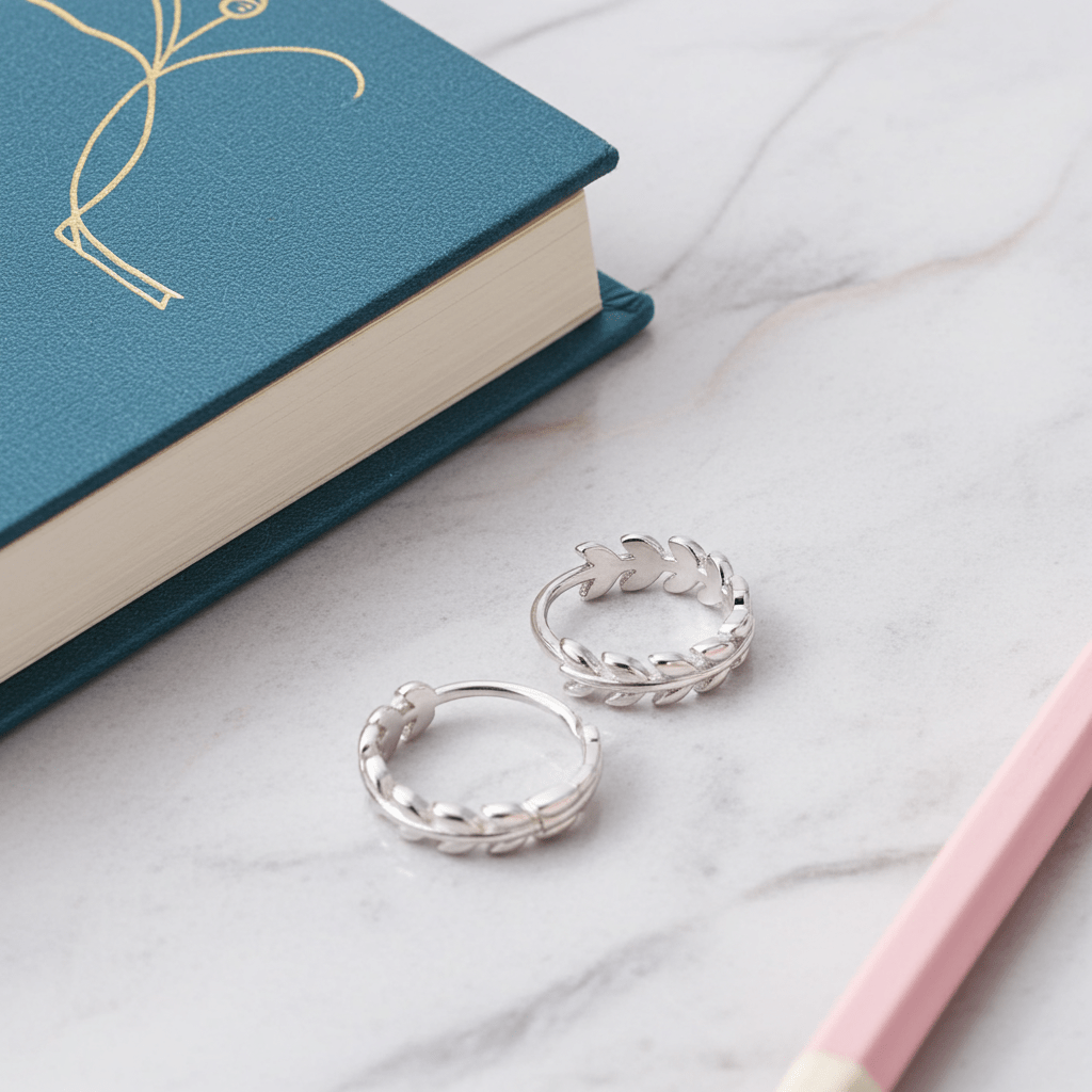 925 Sterling Silver Leaf Hoop Earrings - Hypoallergenic & Lightweight for Sensitive Skin