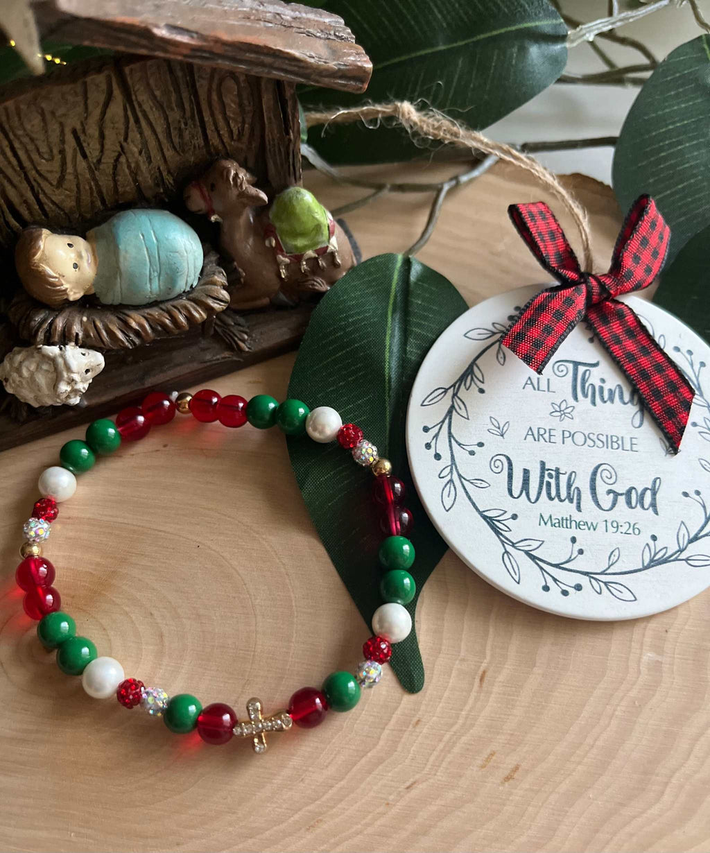 Bead Bracelet Jeweled Christmas Gold Cross