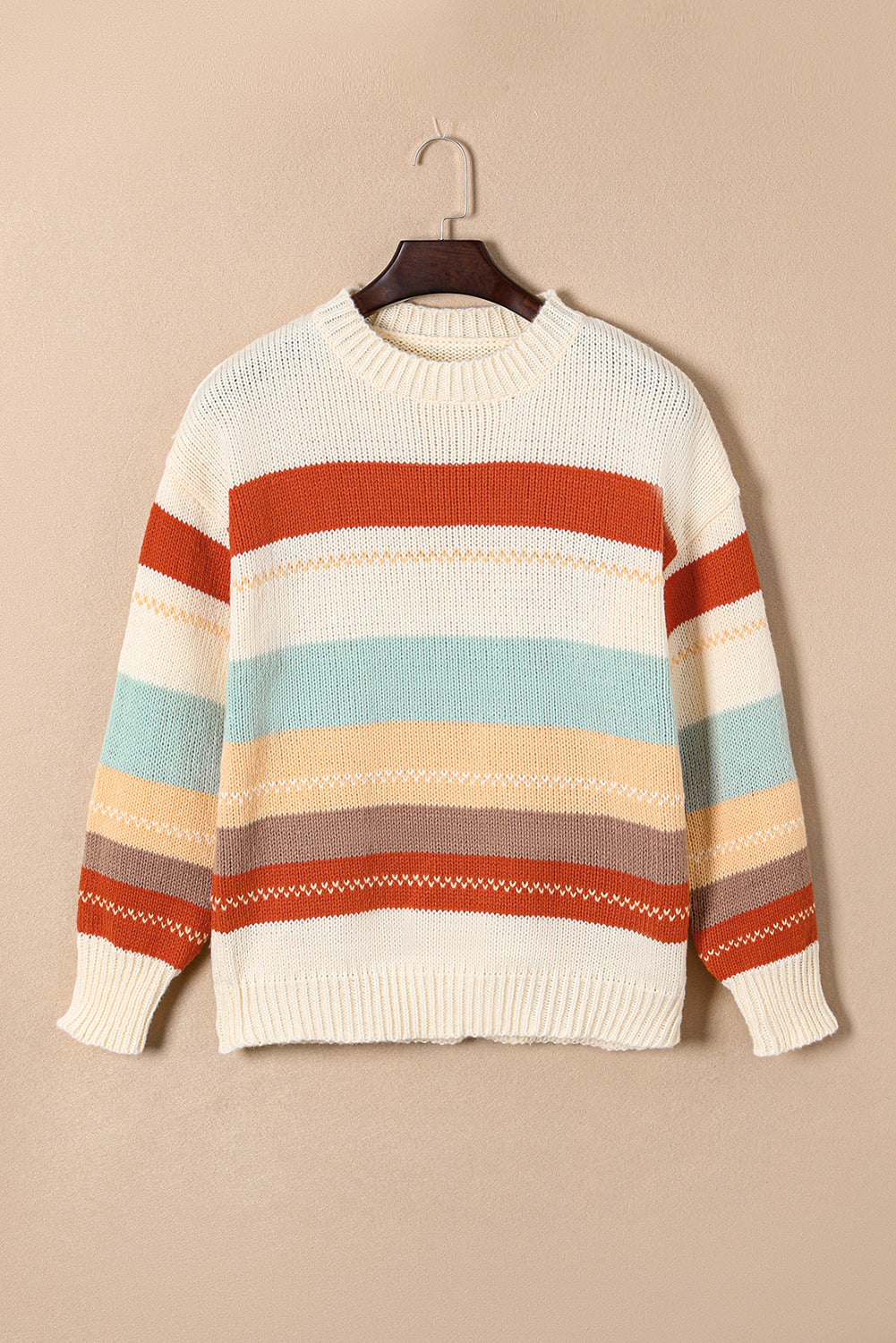 Stripe Colorblock Crewneck Drop Shoulder Sweater