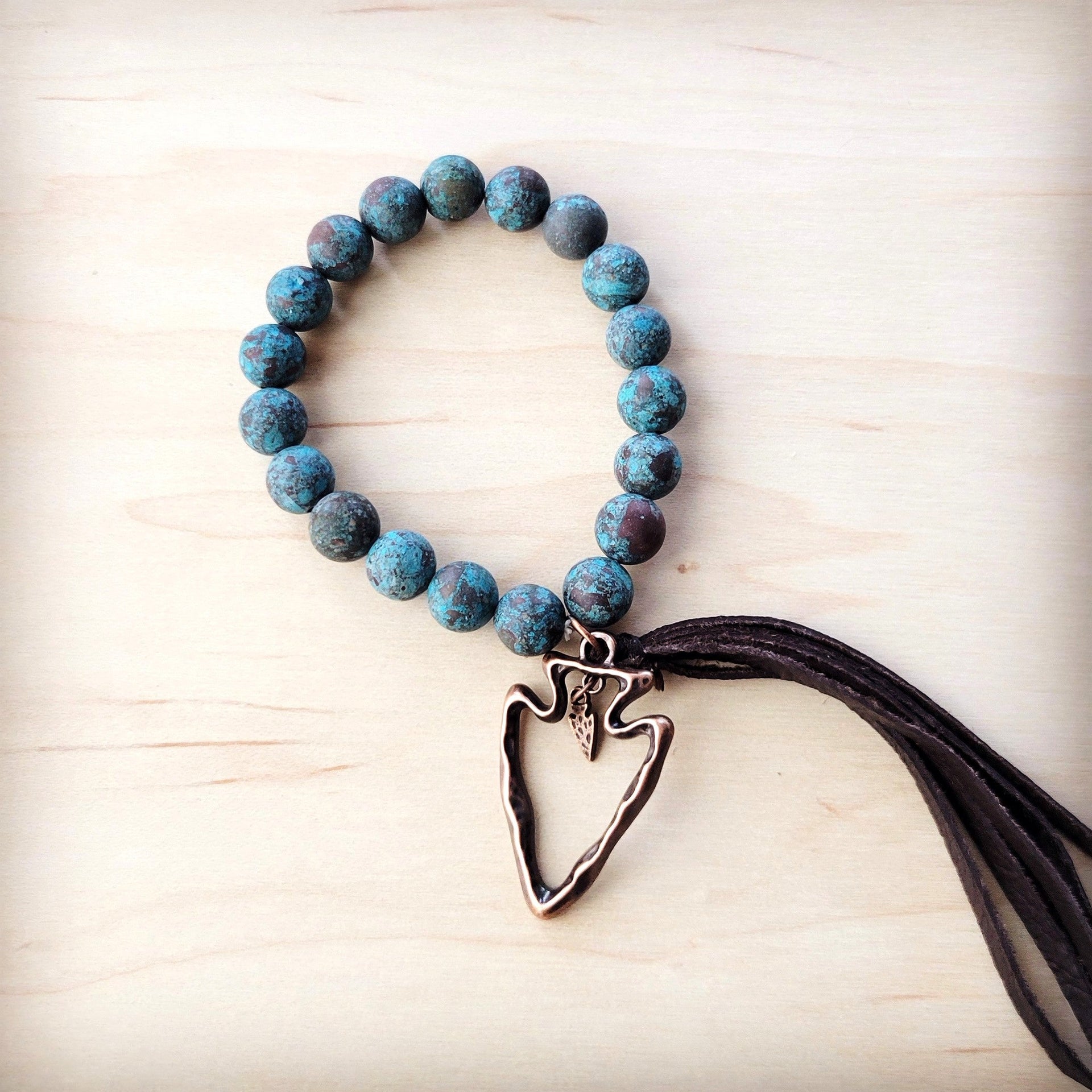 Natural American Turquoise Beaded Bracelet with Arrowhead Tassel - Image 4