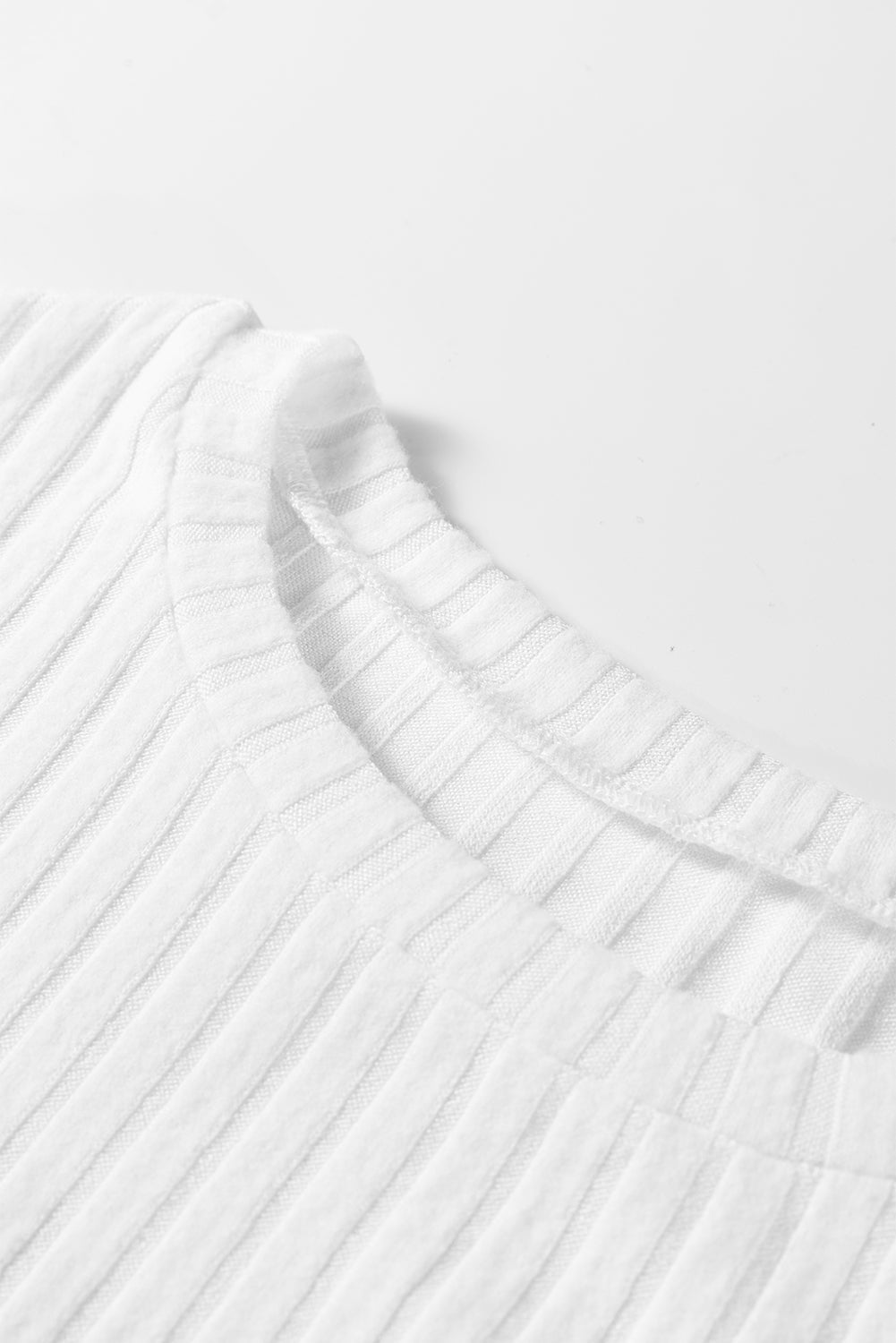 Women's Ribbed Knit Round Neck Top in Beige and White