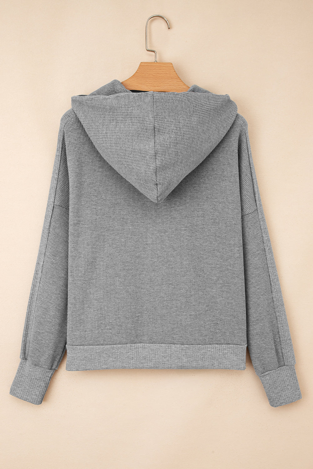 Waffle Zip Up Snap Button Hooded Jacket