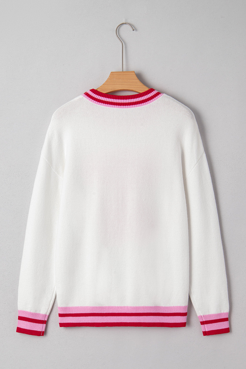 White Striped Bow Graphic Drop Shoulder Sweater