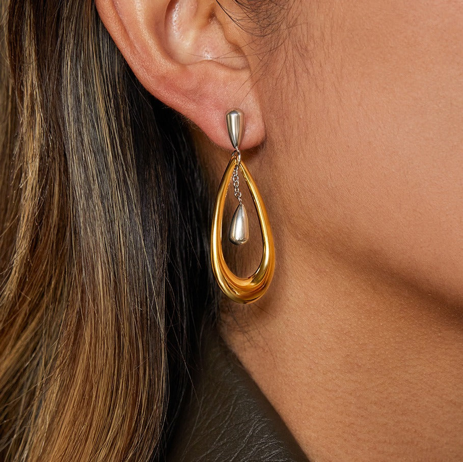 18K Gold Teardrop Color-Blocked Earrings Two-Tone Jewelry