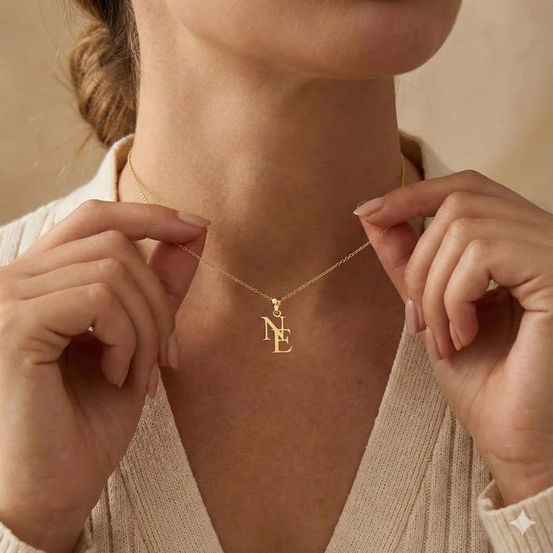 Custom Interwoven Double Letter Pendant Necklace in Gold Tone