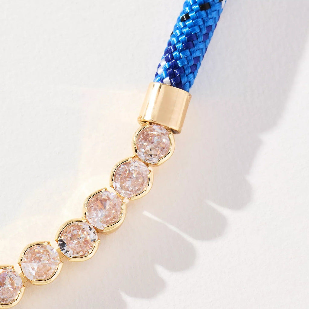 Off-white Brown-striped Woven Necklace with Diamond-encrusted Chain