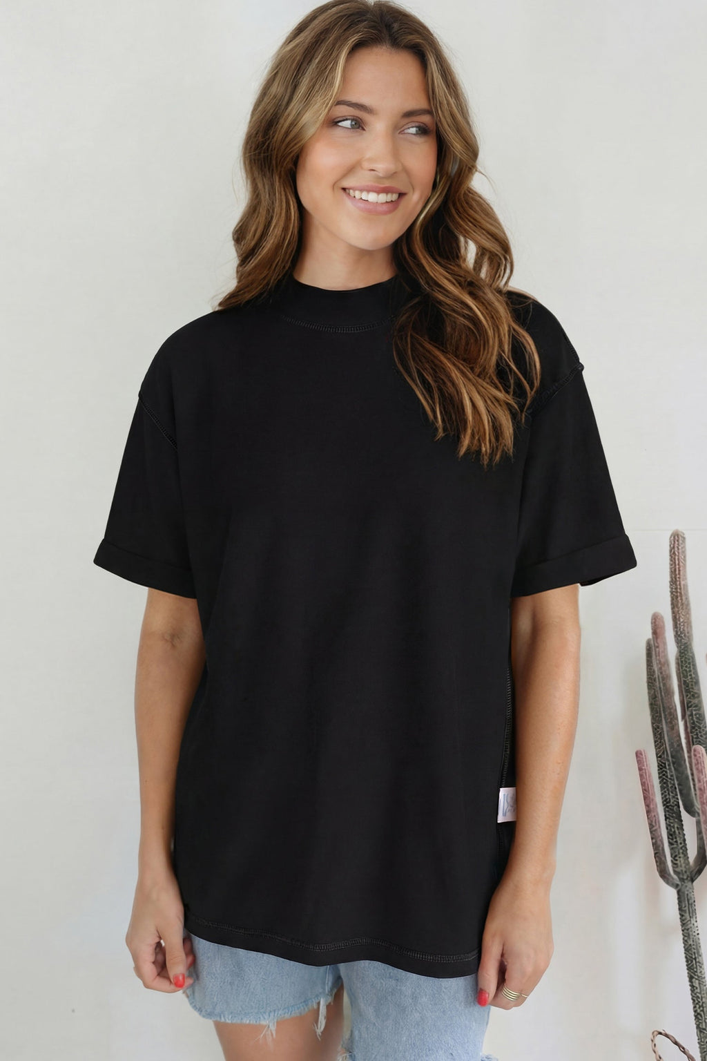 Solid High Neck Oversize Tee