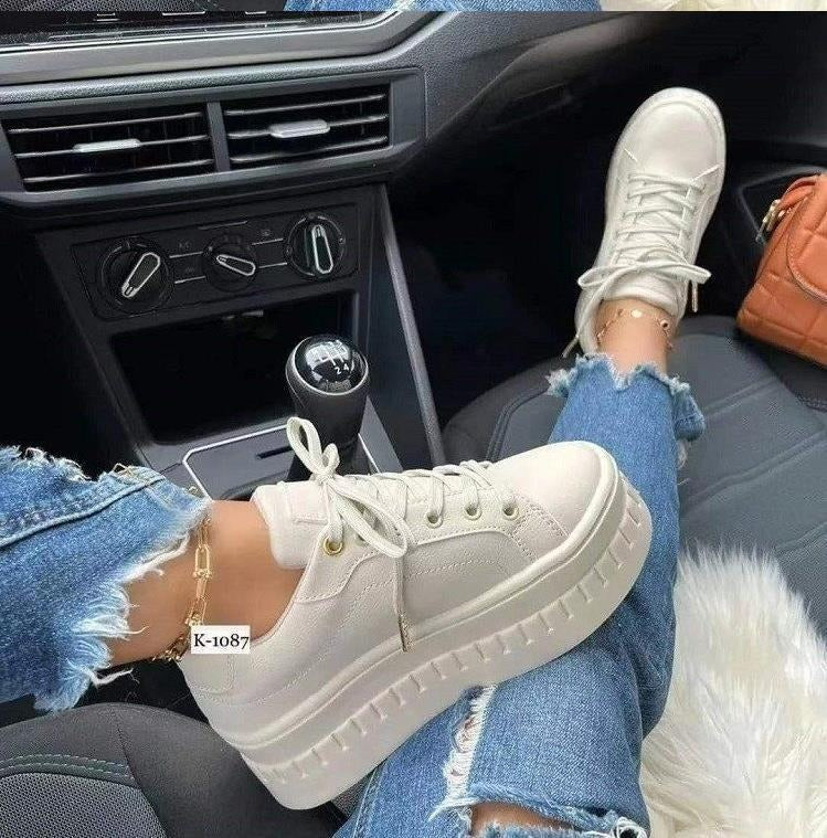 Women's Platform Lace-Up Casual Sneakers with Thick Sole - Image 4