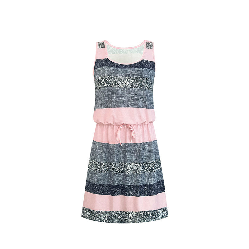 Women’s Color-Block Striped Tie-Waist Sleeveless Mini Dress
