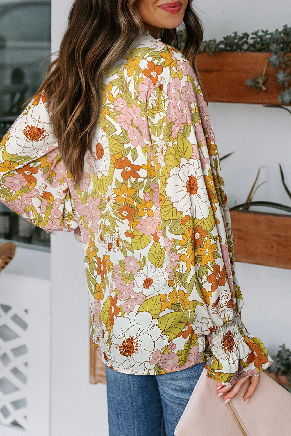Yellow Cakewalk Floral Smocked Blouse with Long Sleeves - Image 2