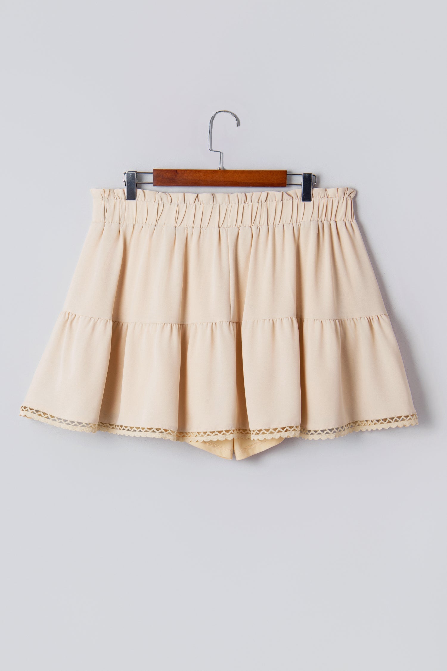 Navy Frilled Elastic Waist Lace Trim Boho Ruffled Shorts