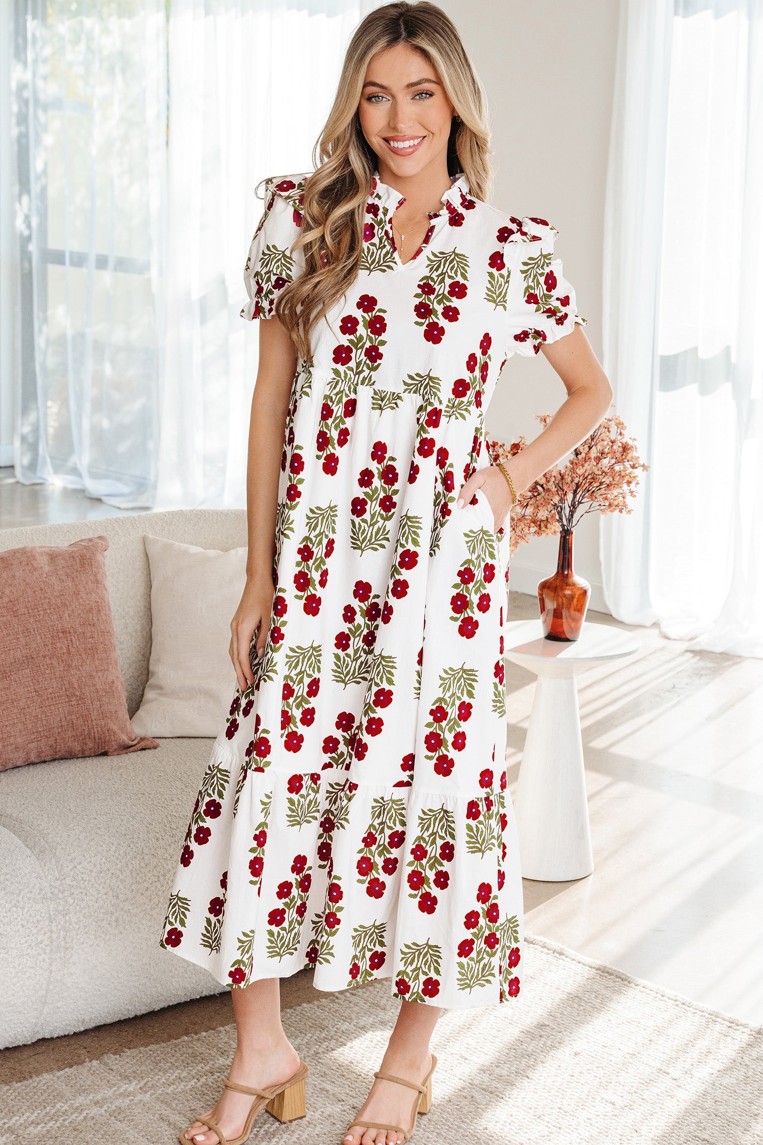 Promise Sleeve Tiered Maxi Dress