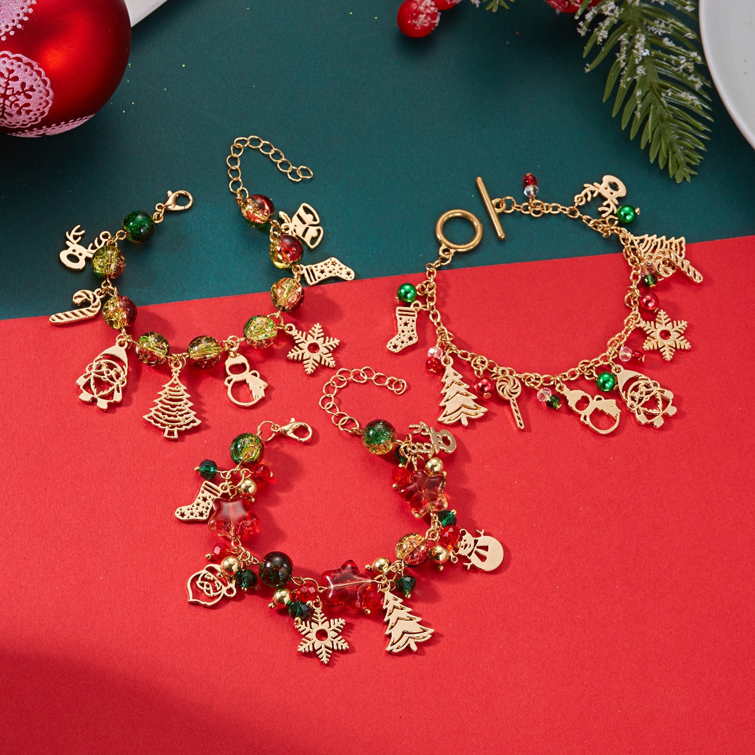 European And American Christmas Ornaments Cartoon Christmas Tree Santa Claus Snowflake Pendant Bracelet Christmas Atmosphere Bracelet