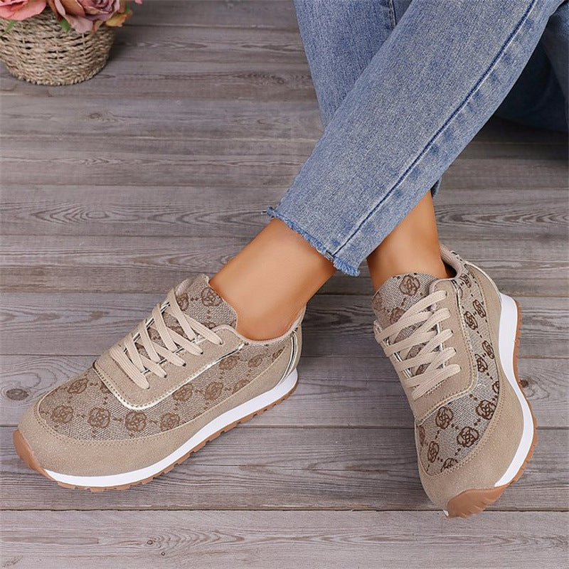 Women's Floral Print Lace-Up Sneakers Comfortable Casual Shoes