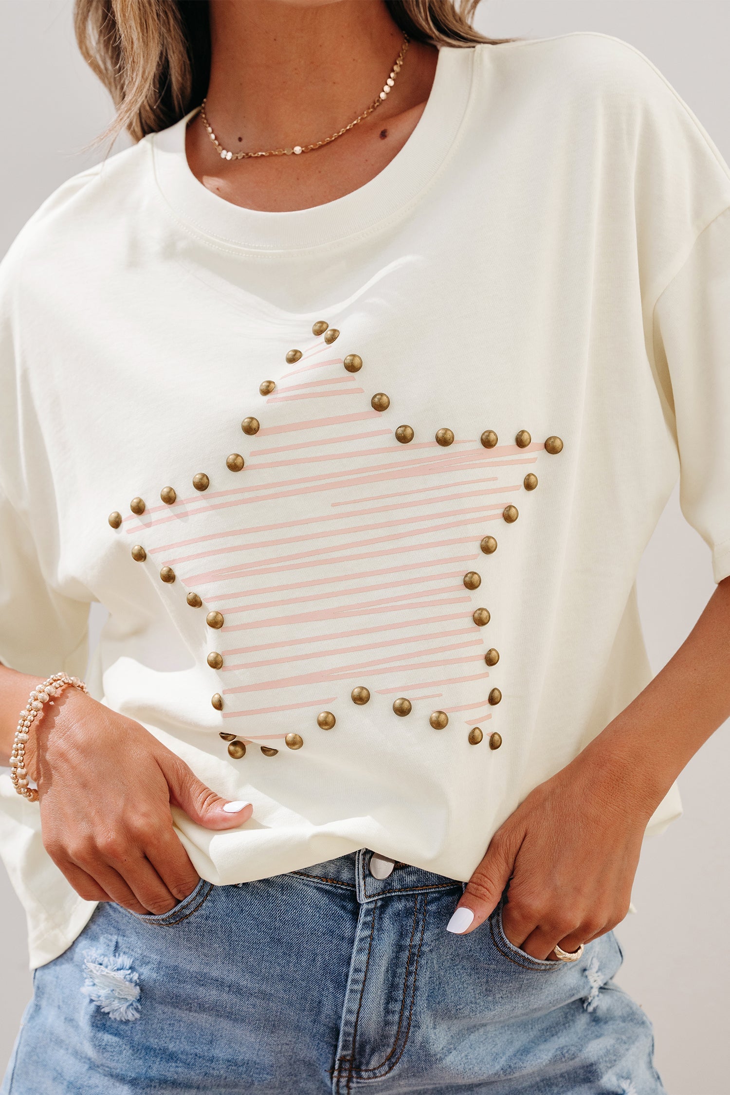 Western Star Studded Detail Short Sleeve Top