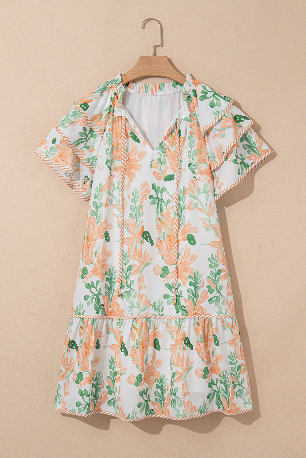Floral V-Neck Layered Short Sleeve Mini Dress