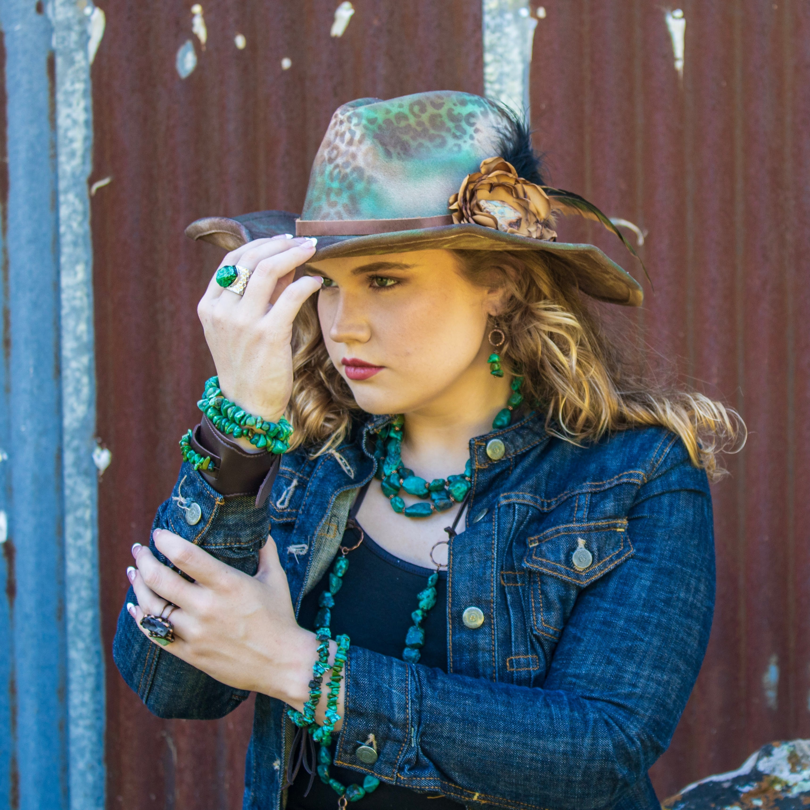 Wide Dark Leather Cuff with Natural Turquoise