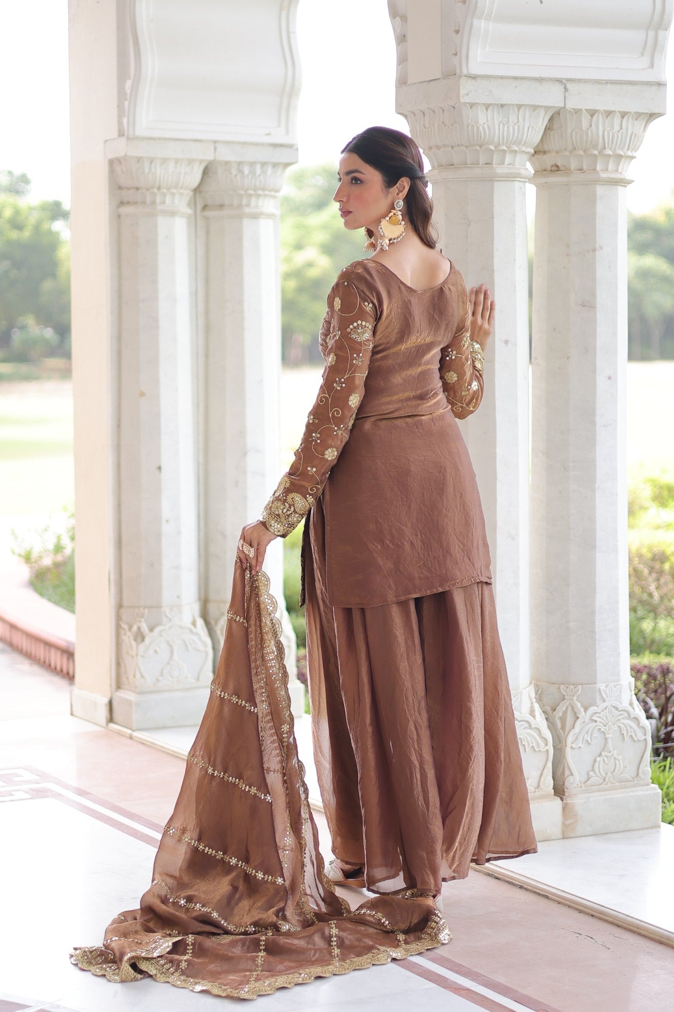 Purple Fendy Satin Sequins Embroidered Kurta Pant Set with Dupatta