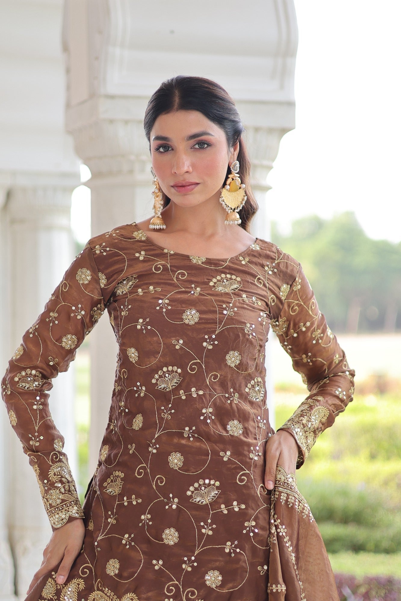 Purple Fendy Satin Sequins Embroidered Kurta Pant Set with Dupatta