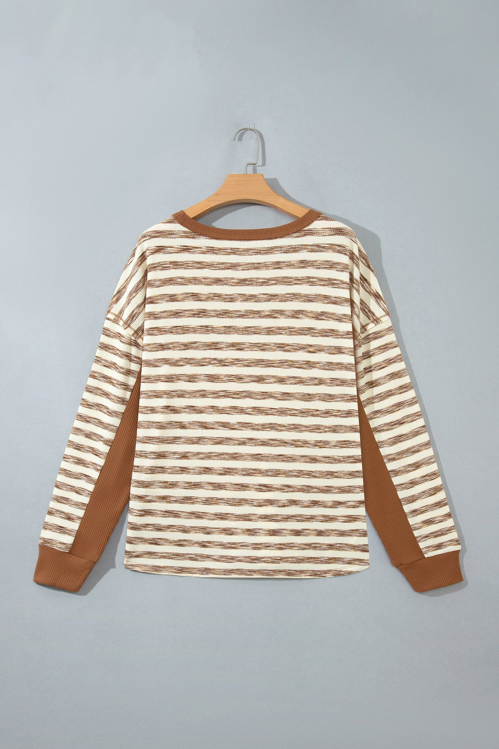 Stripe Colorblock Trim Textured Knit Long Sleeve Top