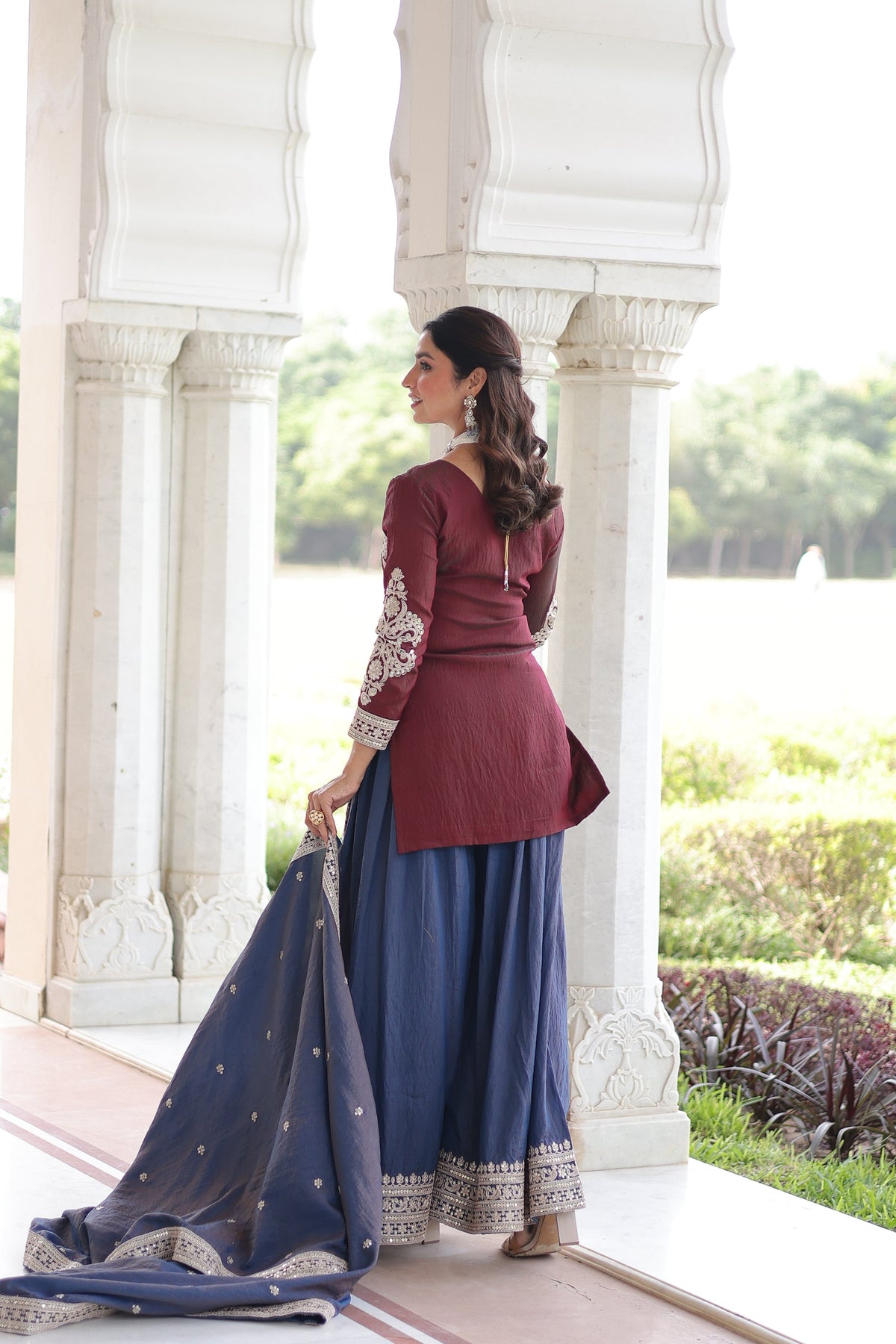 Maroon NC Silk Kurta Sharara Set with Sequins and Coding Work
