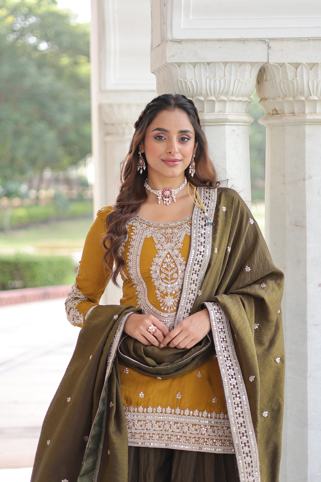 Yellow NC Silk Kurta Sharara Set with Sequins & Coding Embroidery