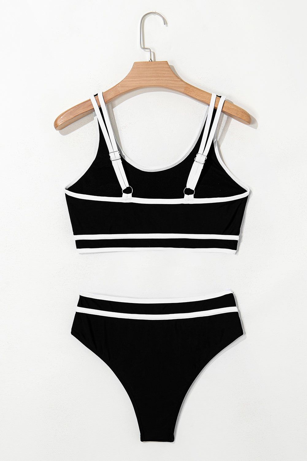 Black Contrast Trim U Neck High Waist Bikini Set