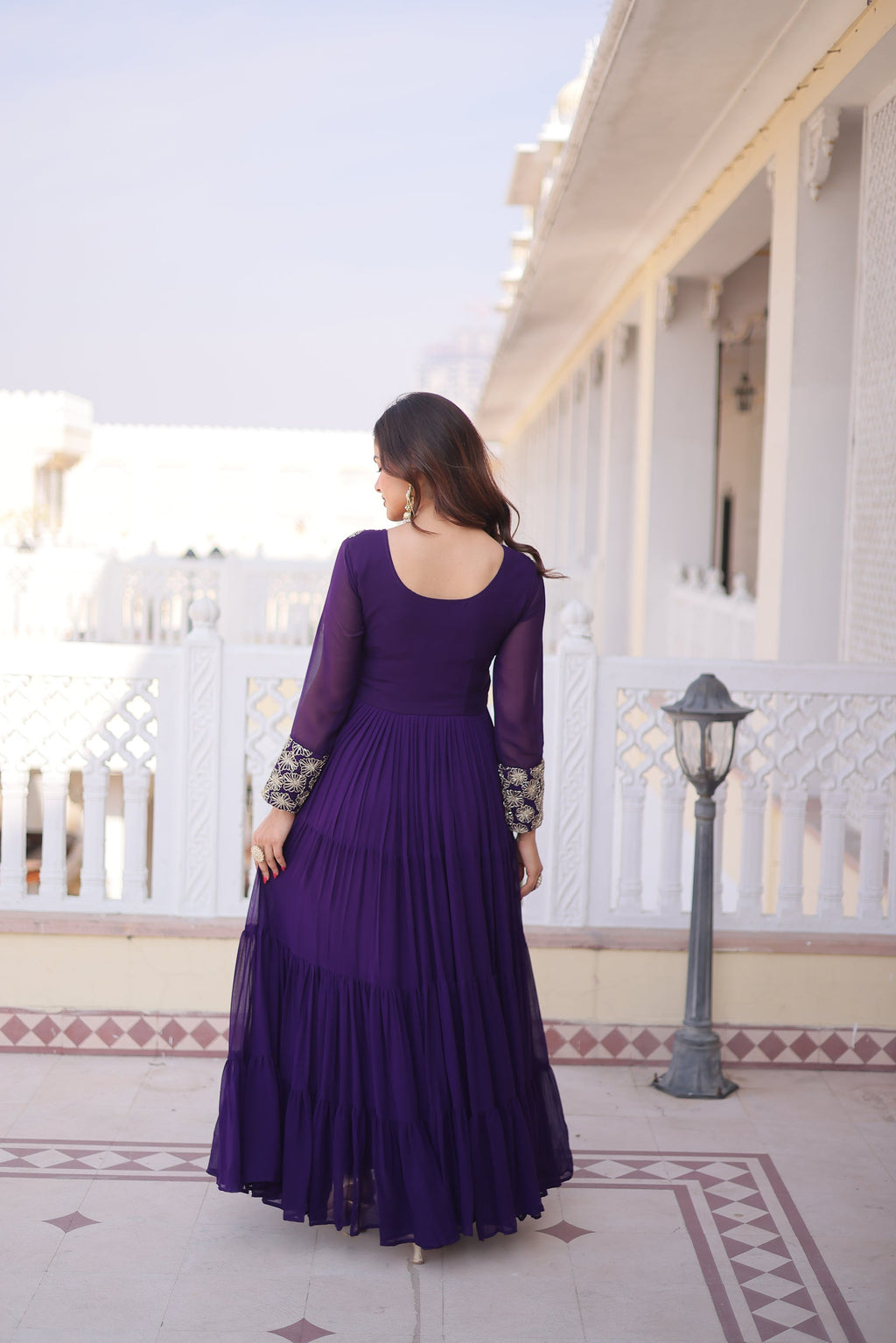 Purple Faux Blooming Embellished Gown with Zari and Sequins