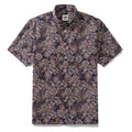 Men's vintage bouquet print Hawaiian shirt in burgundy, navy, and charcoal cotton.