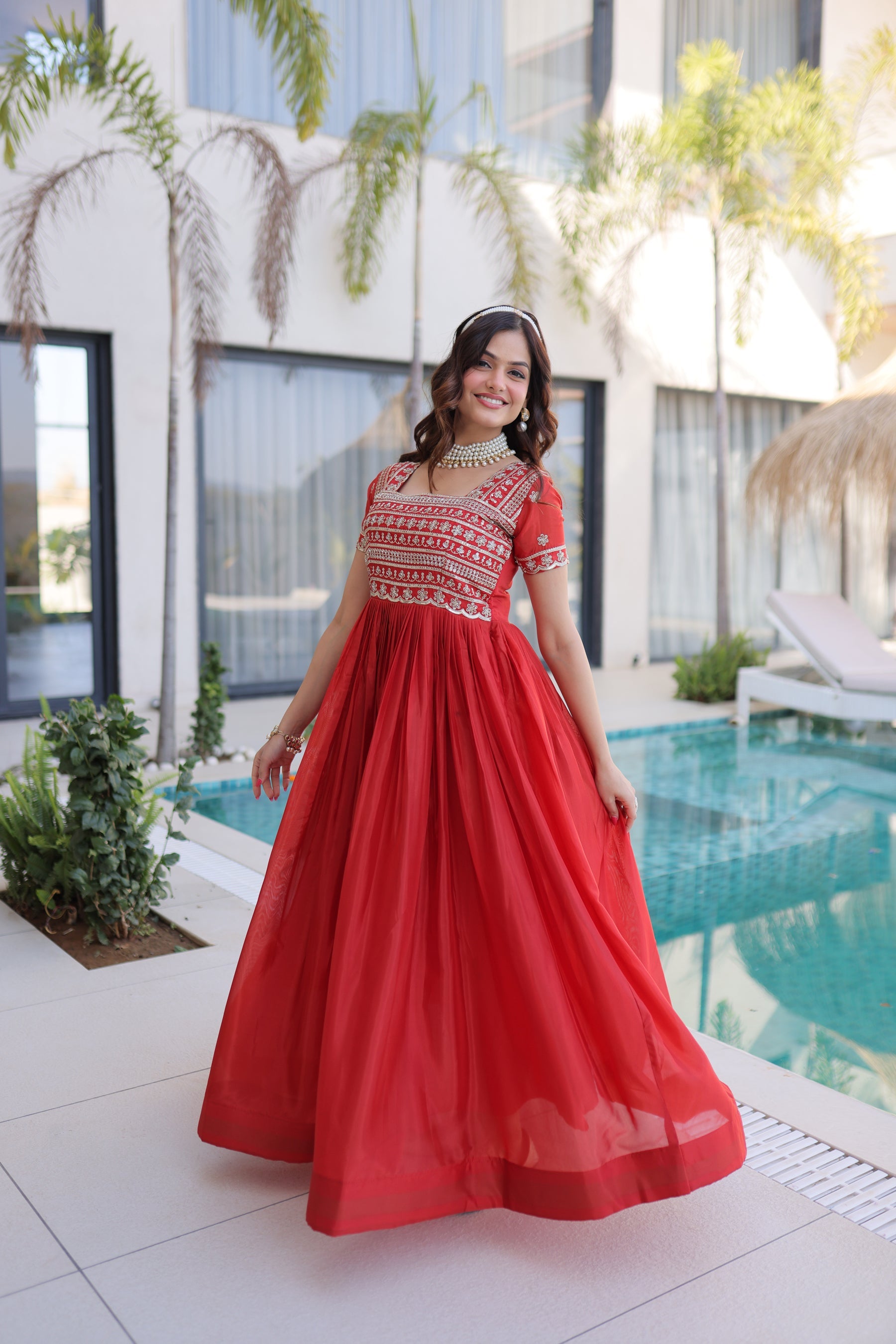 Fenta H O Silk Gown with Sequins Zari and Pipe Bead Embroidery