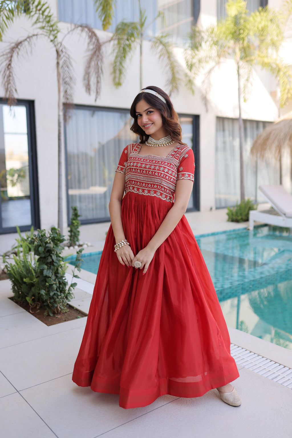 Fenta H O Silk Gown with Sequins Zari and Pipe Bead Embroidery