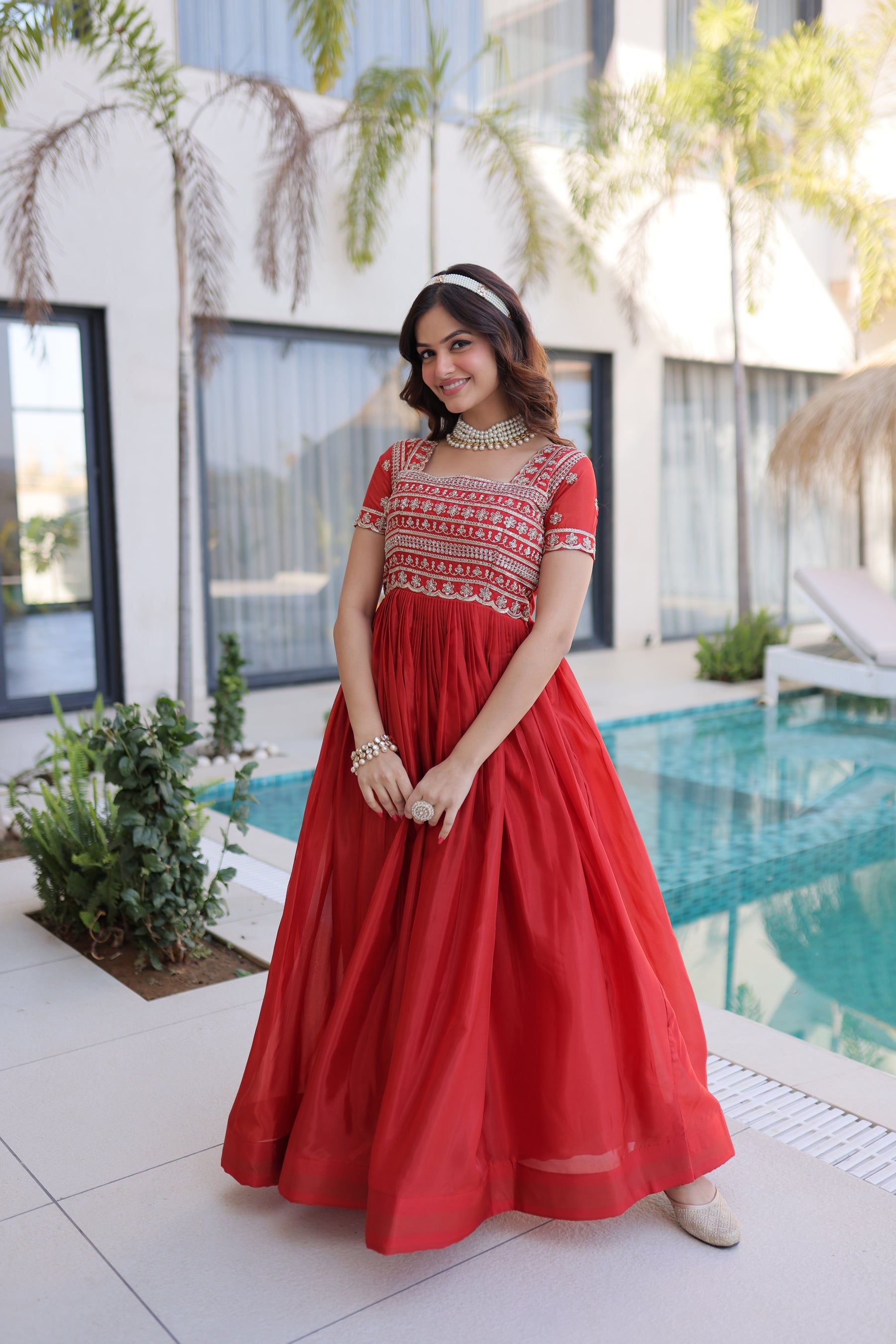 Fenta H O Silk Gown with Sequins Zari and Pipe Bead Embroidery