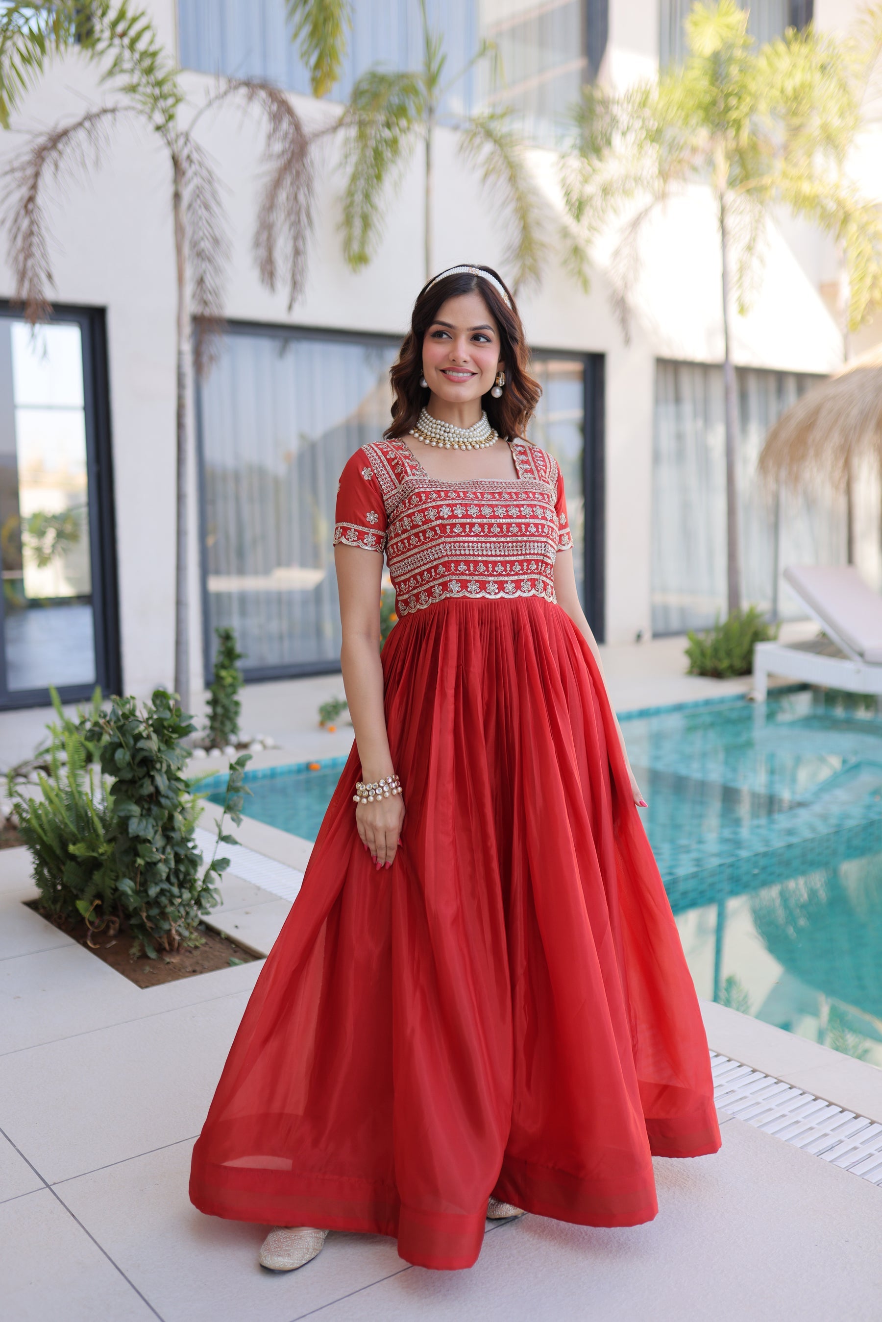 Fenta H O Silk Gown with Sequins Zari and Pipe Bead Embroidery