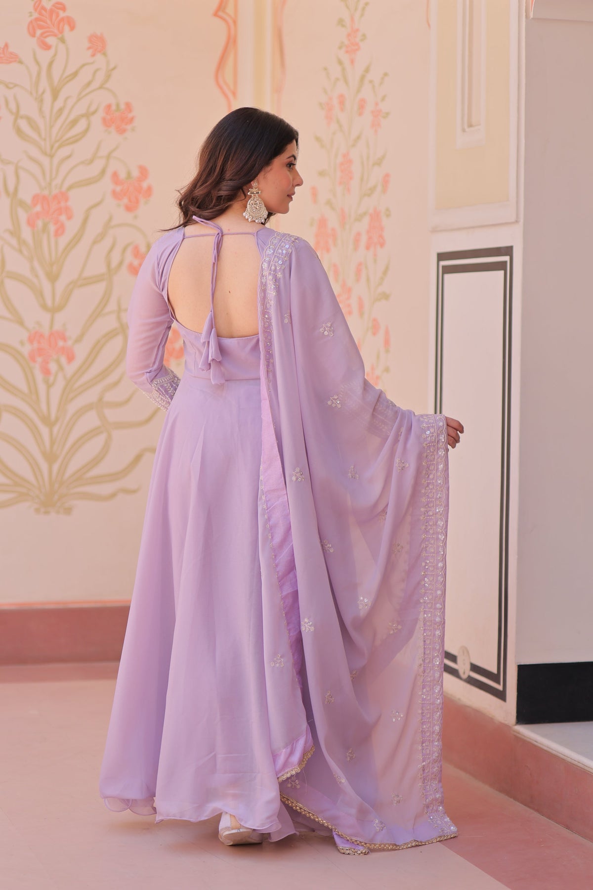 Lavender Star Georgette Sequins & Bead Embroidered Gown with Dupatta