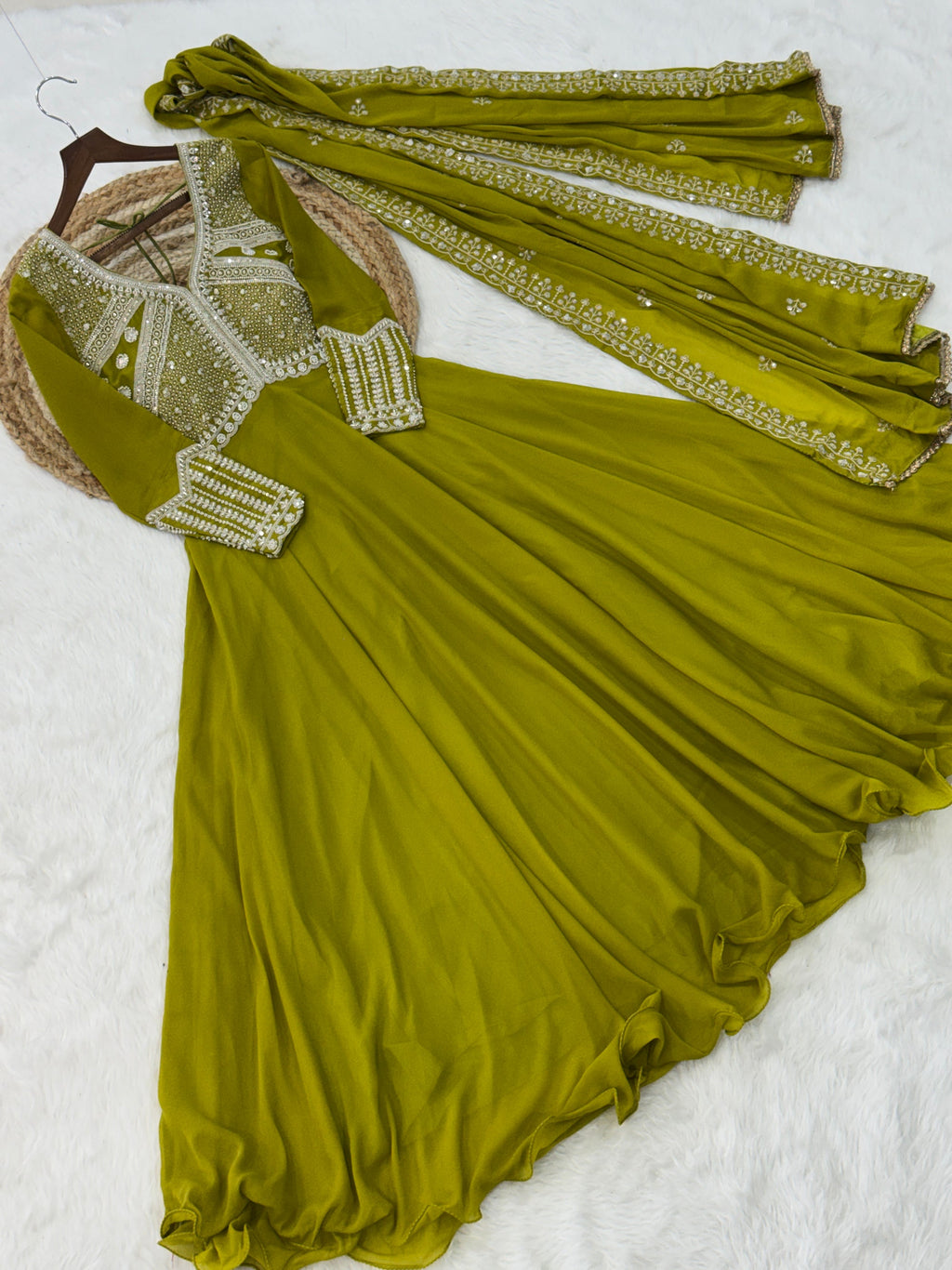 Mehendi Star Georgette Sequins & Bead Embroidered Gown with Dupatta