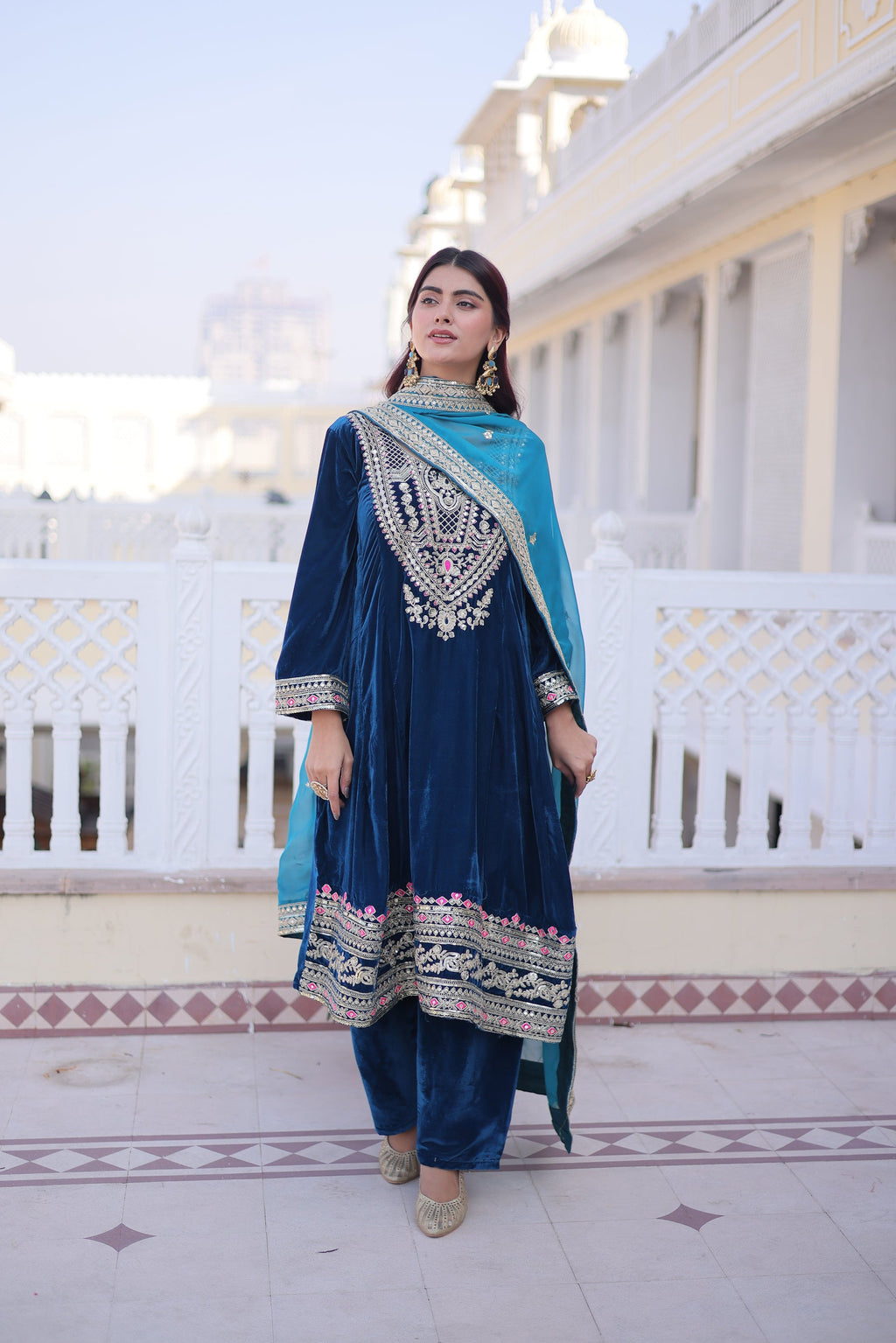 Rama 9000 velvet kurta set with heavy zari and sequin embroidery