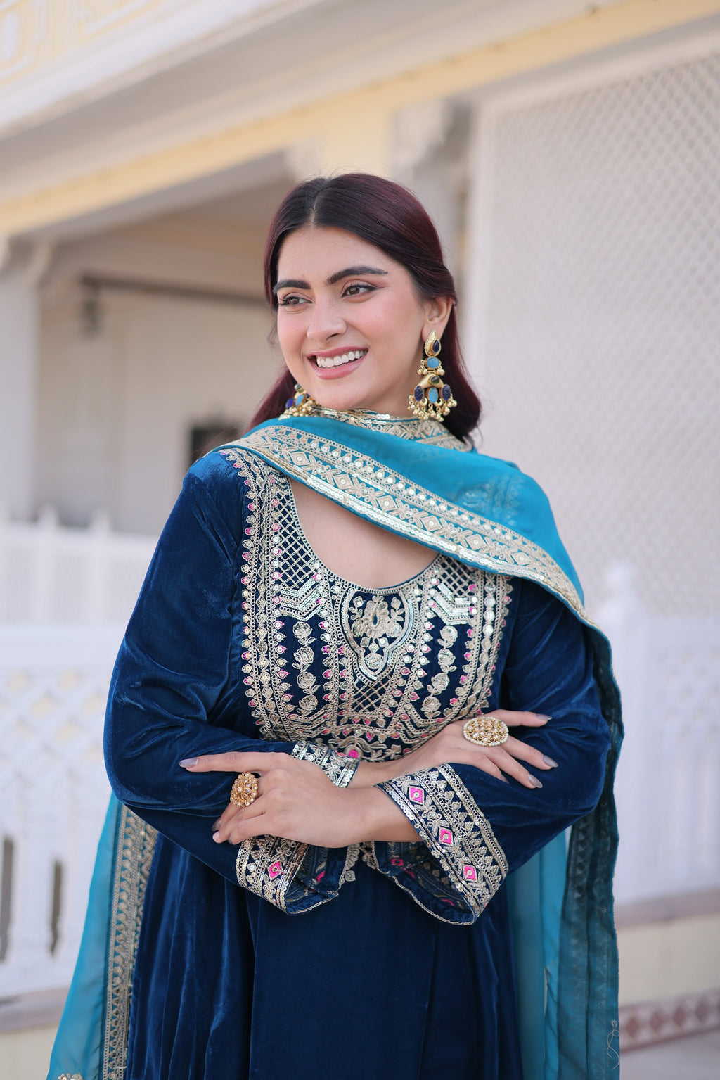 Rama 9000 Velvet Kurta Pant Set with Heavy Embroidery & Dupatta